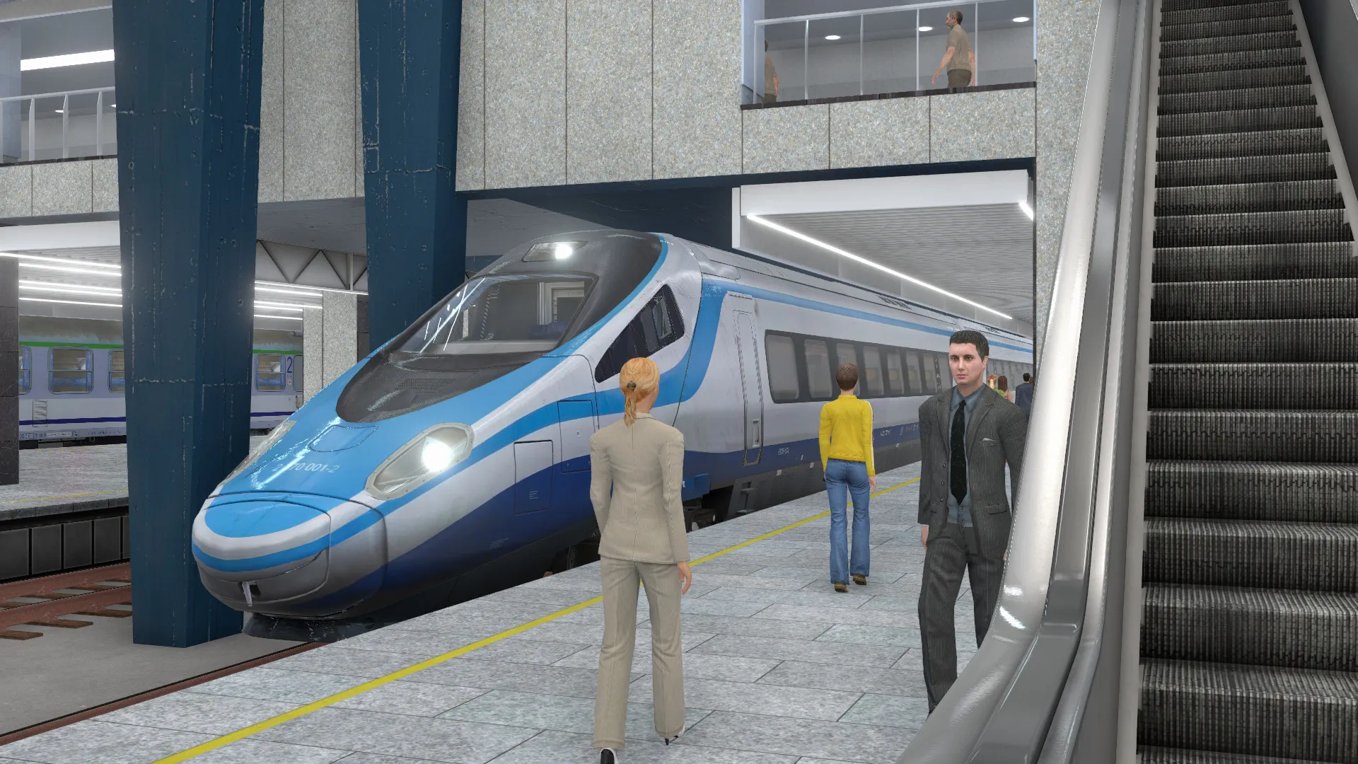 Captura SimRail The Railway Simulator – Tren Moderno Detenido En Estacion Con Escaleras Y Pasajeros