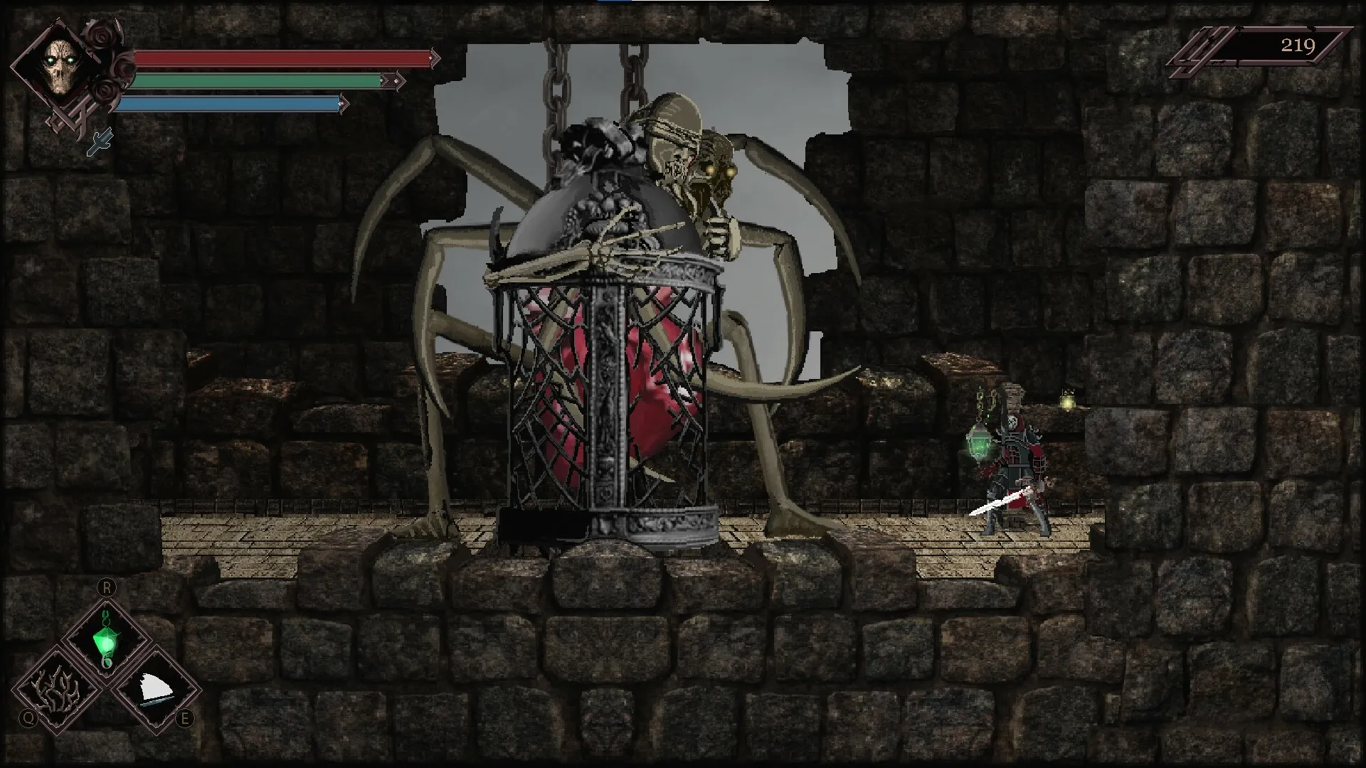 Captura Skelethrone – Mazmorra Con Silla Antigua Entre Columnas Y Cadenas