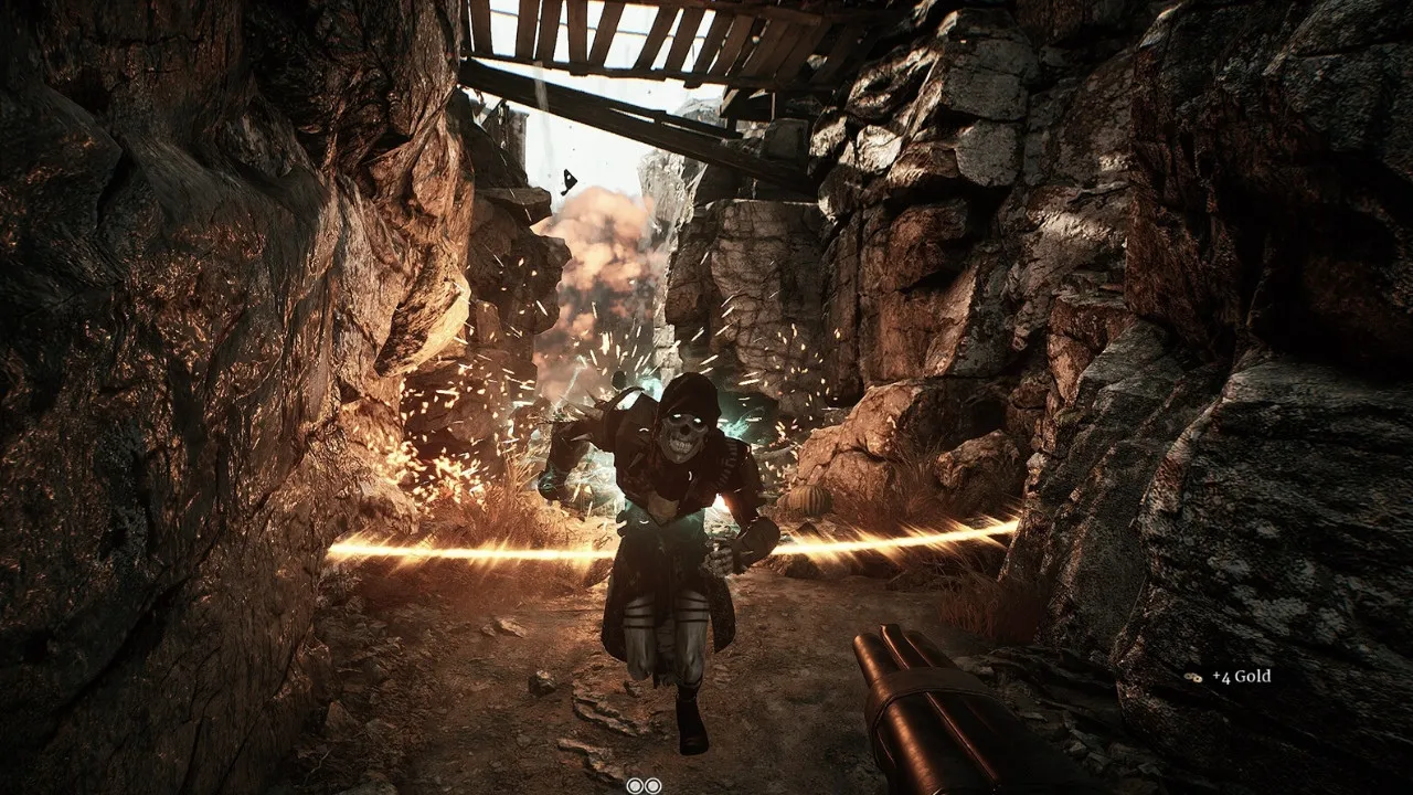 Captura Soulslinger Envoy Of Death – Guerrero Corriendo Por Un Desfiladero Rodeado De Fuego