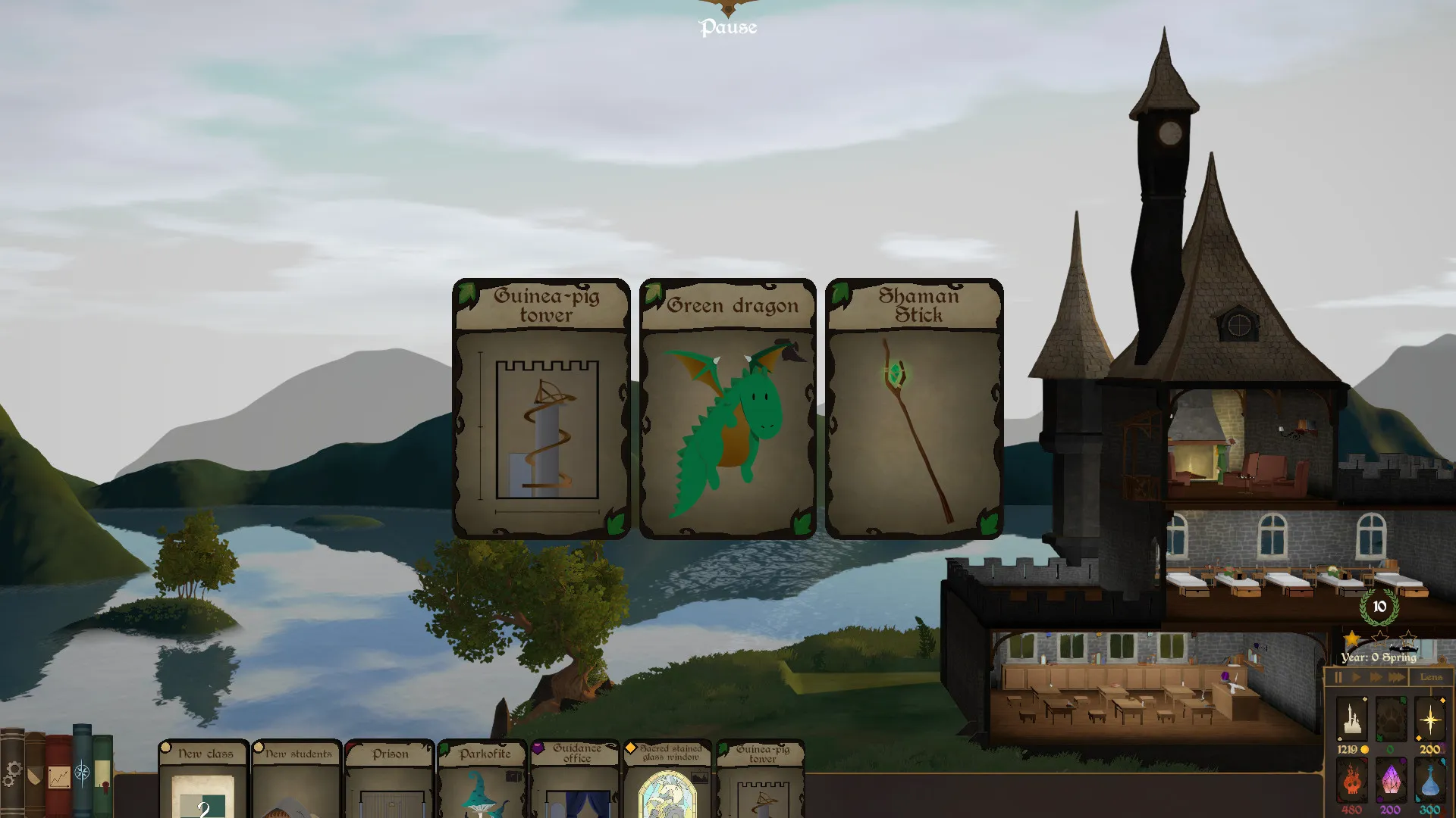Captura Spellcaster University Cartas Magicas Flotan Frente A Un Castillo Con Fondo De Lago Y Montanas Al Atardecer