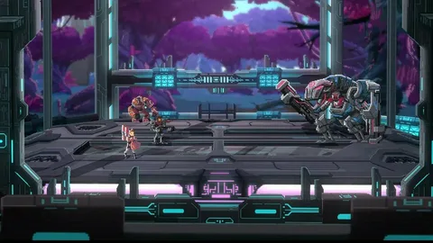 Captura Star Renegades Escenario De Combate Por Turnos Sobre Una Plataforma Con Luces Neon