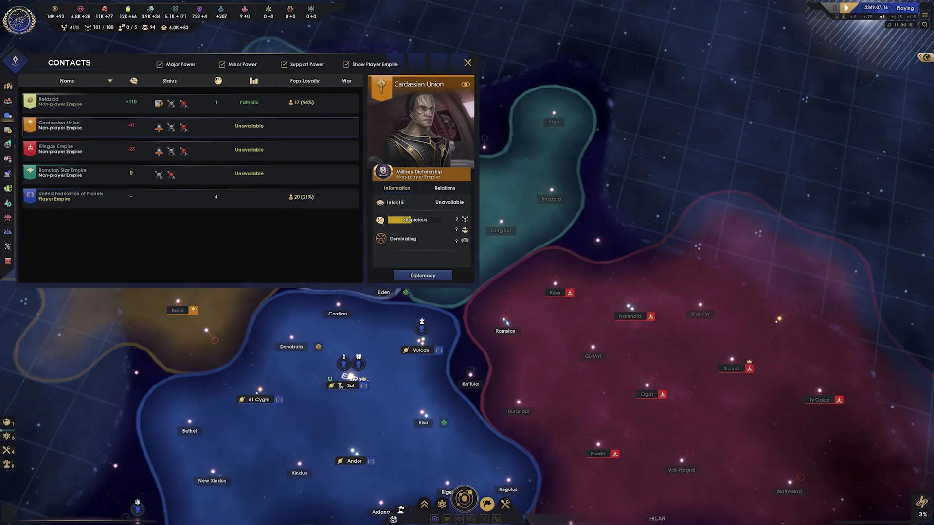 Captura Star Trek Infinite Mapa Estelar Con Regiones Divididas Y Paneles De Informacion