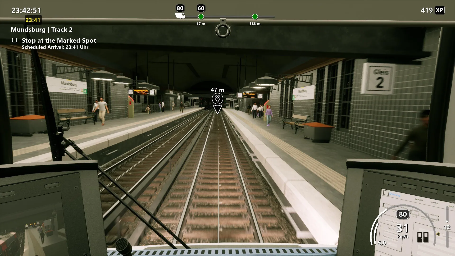 Captura SubwaySim 2 – Vista Desde La Cabina De Conduccion Al Llegar A La Estacion Munsdburg Por La Via 2