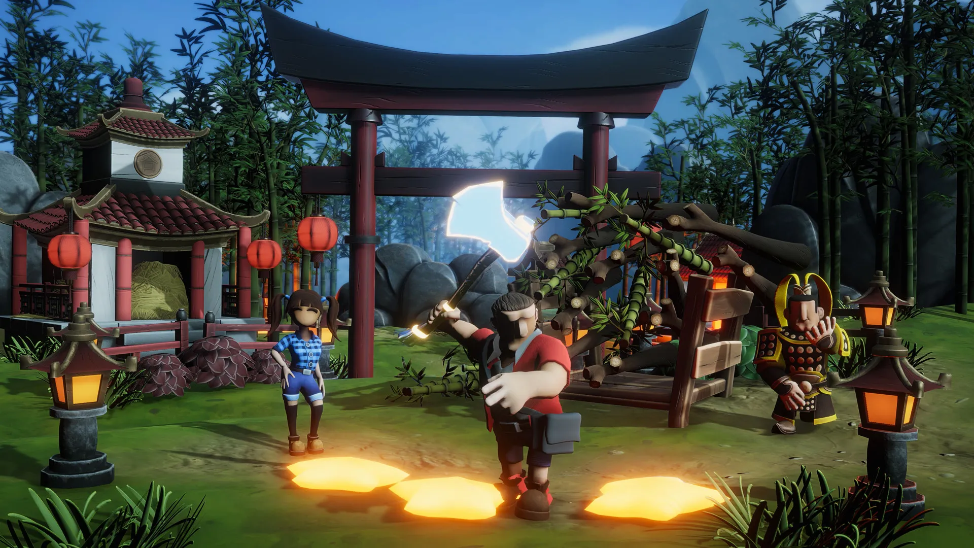 Captura Super Adventure Hand Personajes En Un Templo Oriental Con Antorchas Encendidas