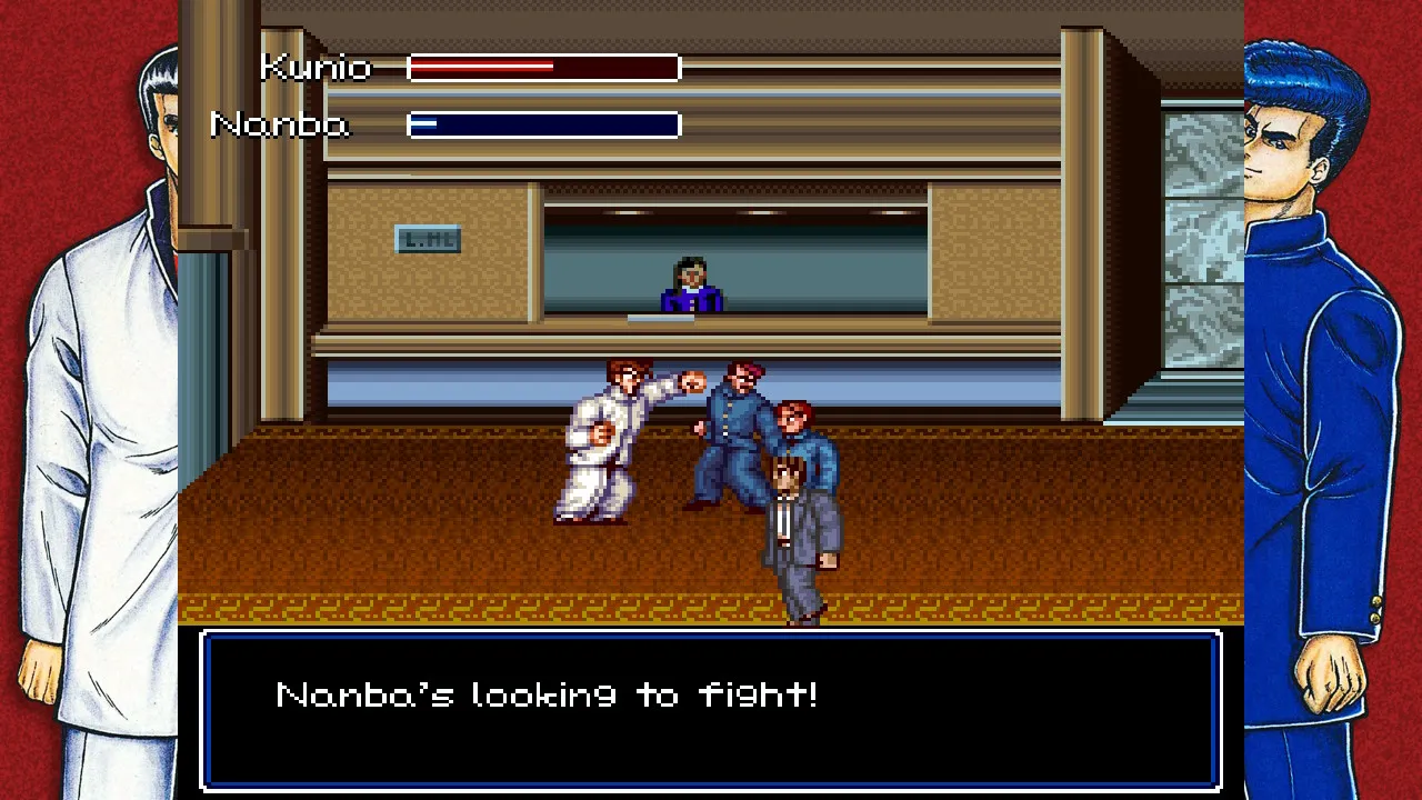 Captura Super Technos World Combate En Un Vestibulo Con El Personaje Kunio Lanzando Un Golpe