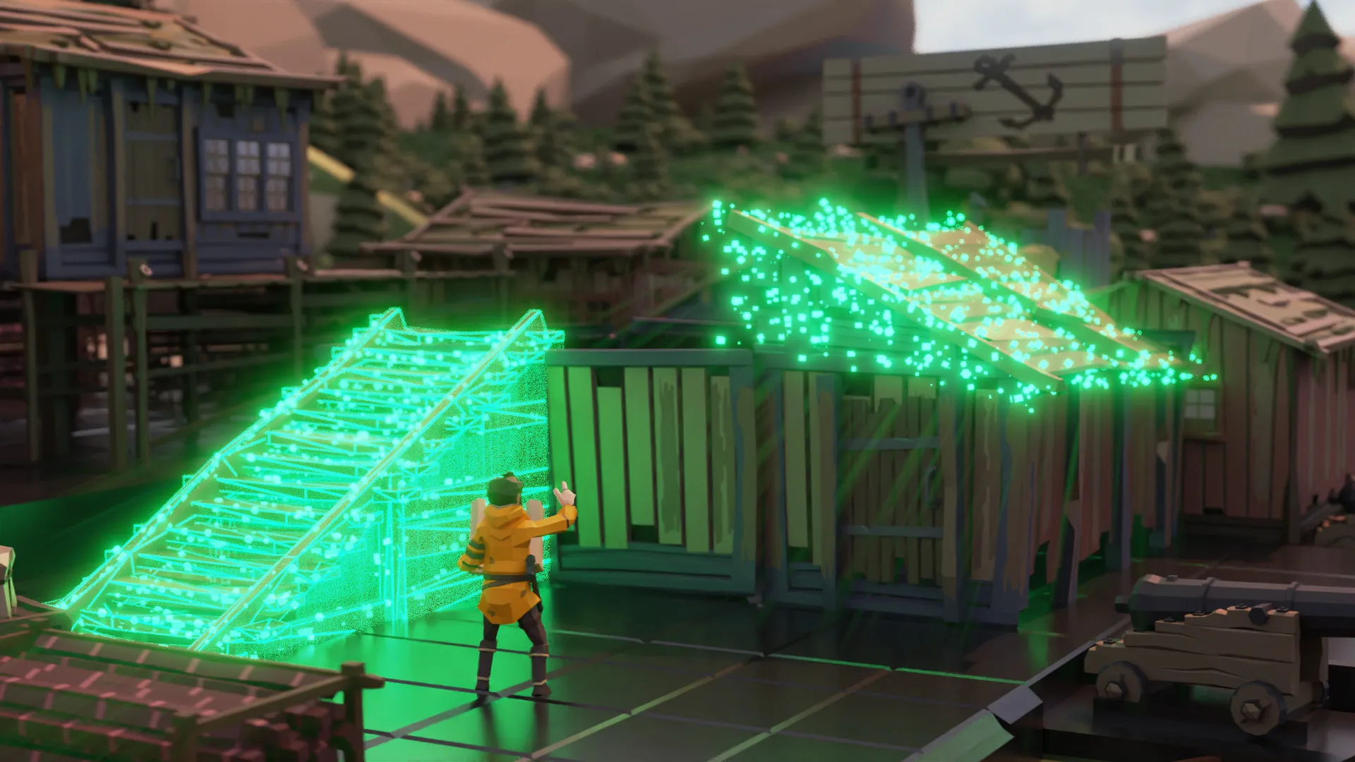 Captura Survival Machine Escalera Luminosa Verde Frente A Contenedores De Metal