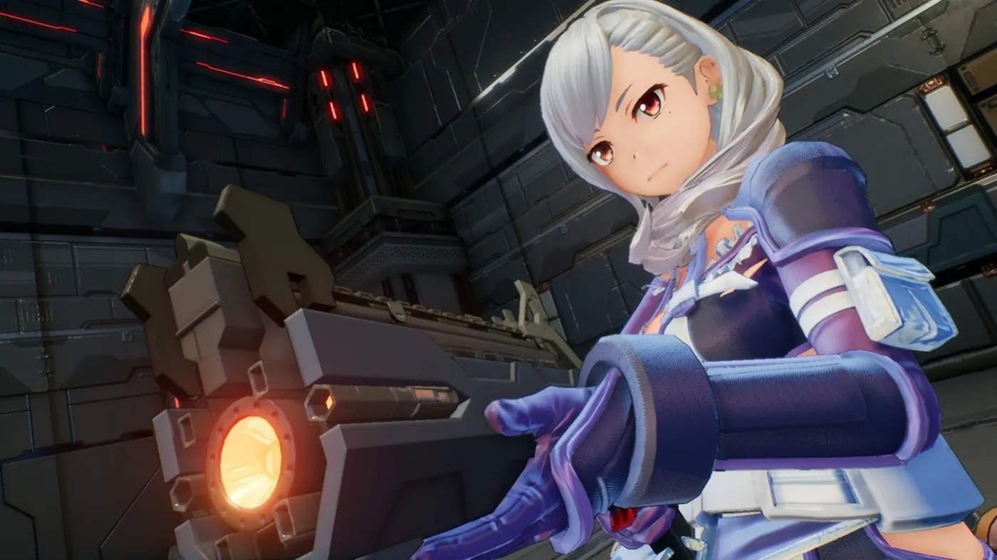 Captura Sword Art Online Fatal Bullet – Primer Plano De Personaje Con Cabello Blanco Sosteniendo Un Arma Con Nucleo Brillante