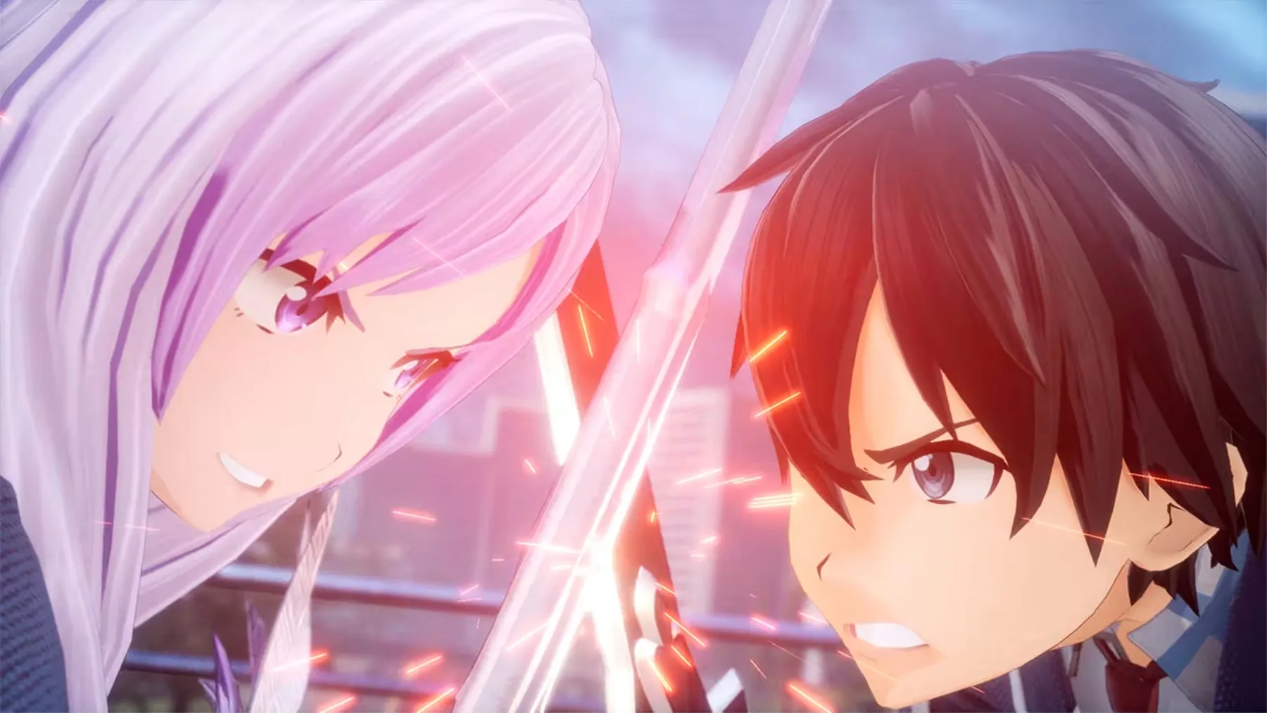 Captura Sword Art Online Fractured Daydream – Duelo De Espadas Entre Kirito Y Chica De Cabello Violeta