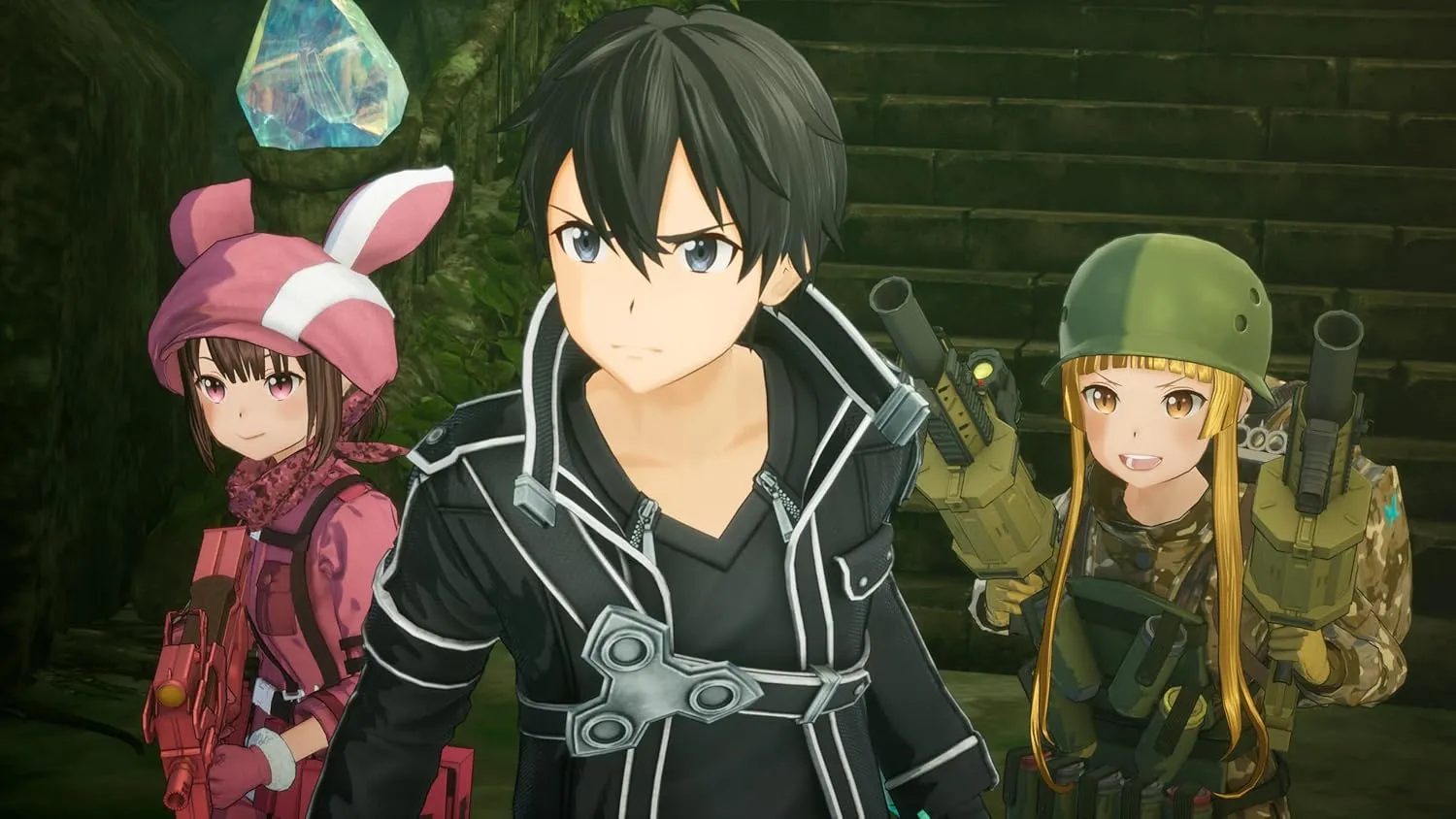 Captura Sword Art Online Fractured Daydream – Kirito Con Otras Dos Chicas Armadas En Tunel Oscuro