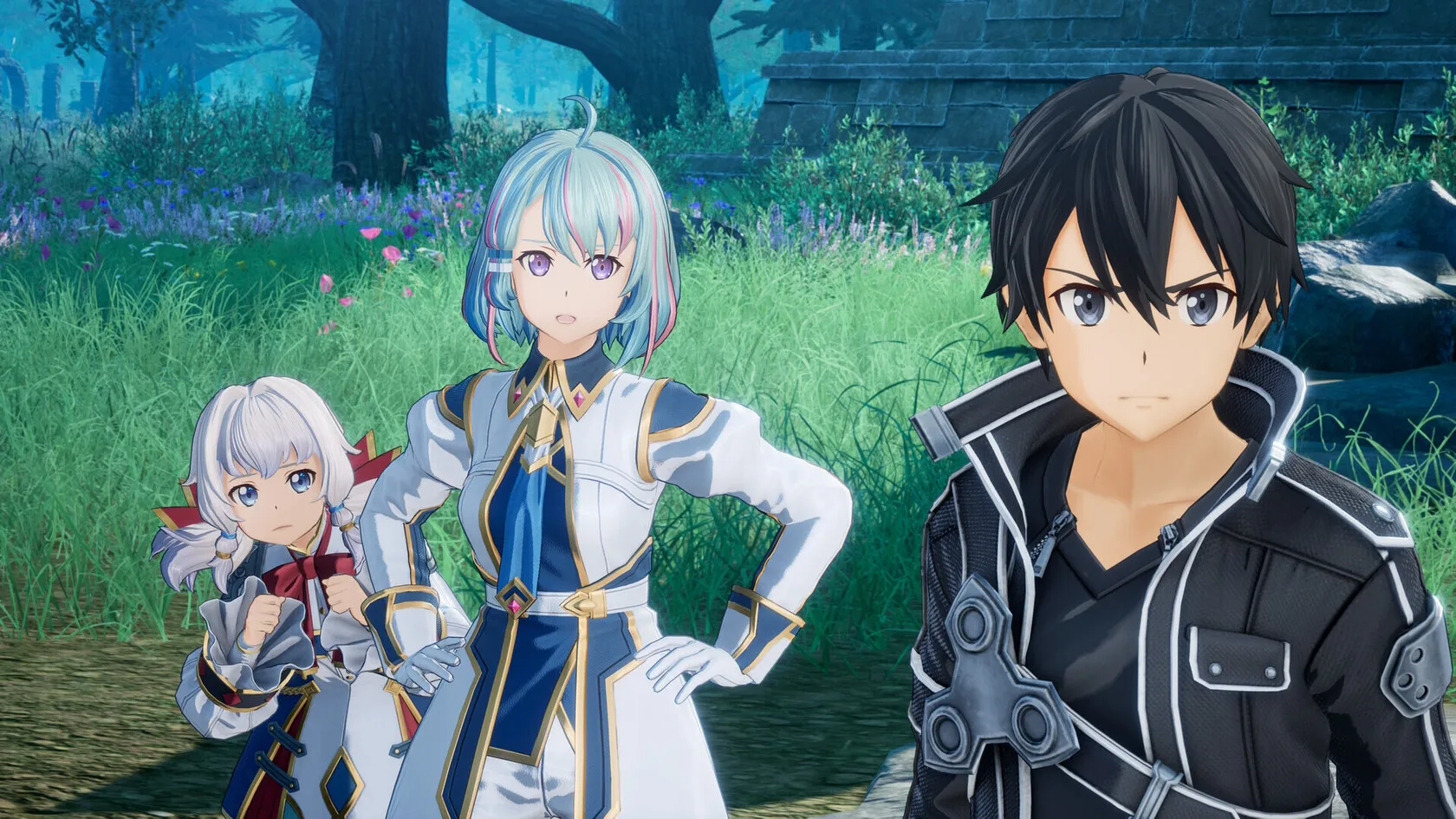 Captura Sword Art Online Fractured Daydream – Kirito Y Chicas Con Tunicas En Un Prado Iluminado