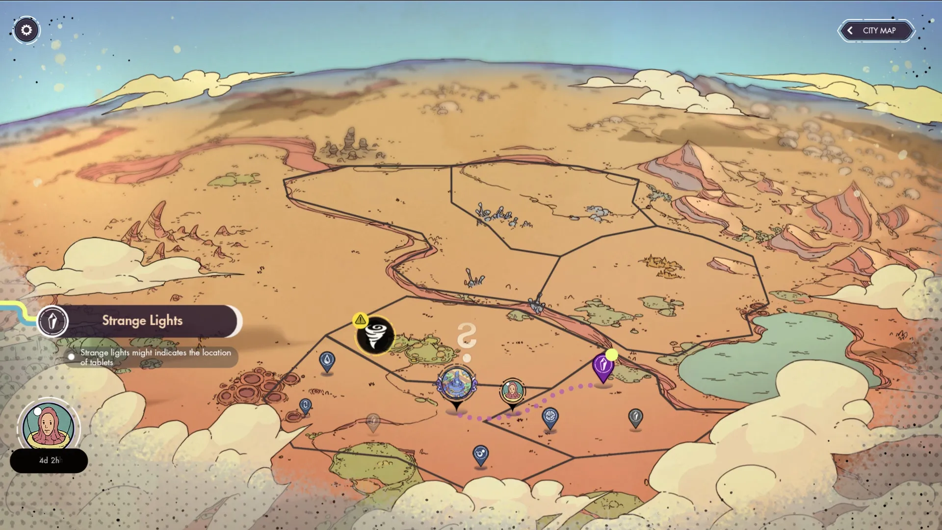Captura Synergy – Mapa De Territorio Desertico Con Rutas Marcadas Y Puntos De Interes