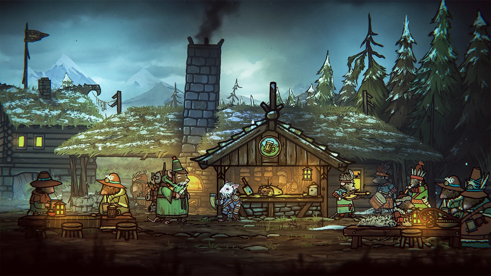 Captura Tails Of Iron Whiskers Of Winter – Escena Tranquila De Una Aldea Con Casas De Madera
