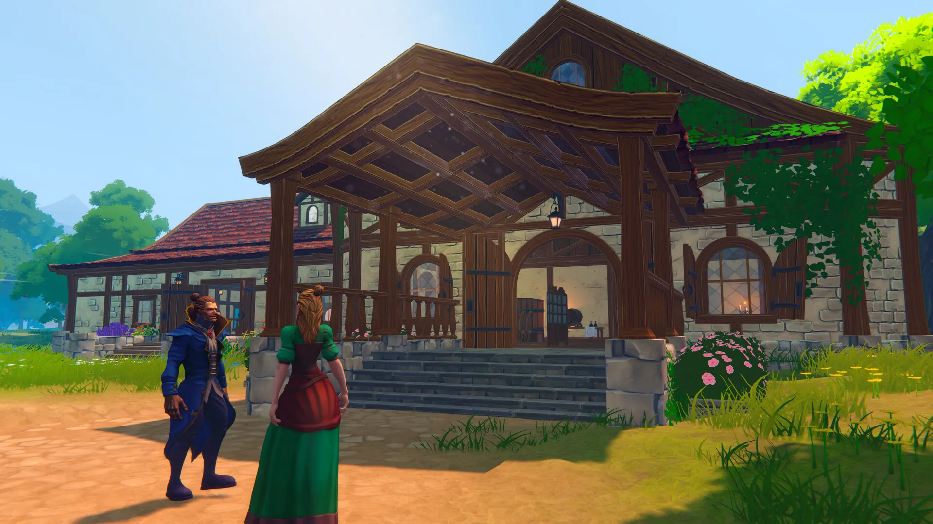 Captura Tavern Manager Simulator Entrada Principal Del Edificio Con Personajes Fuera 2