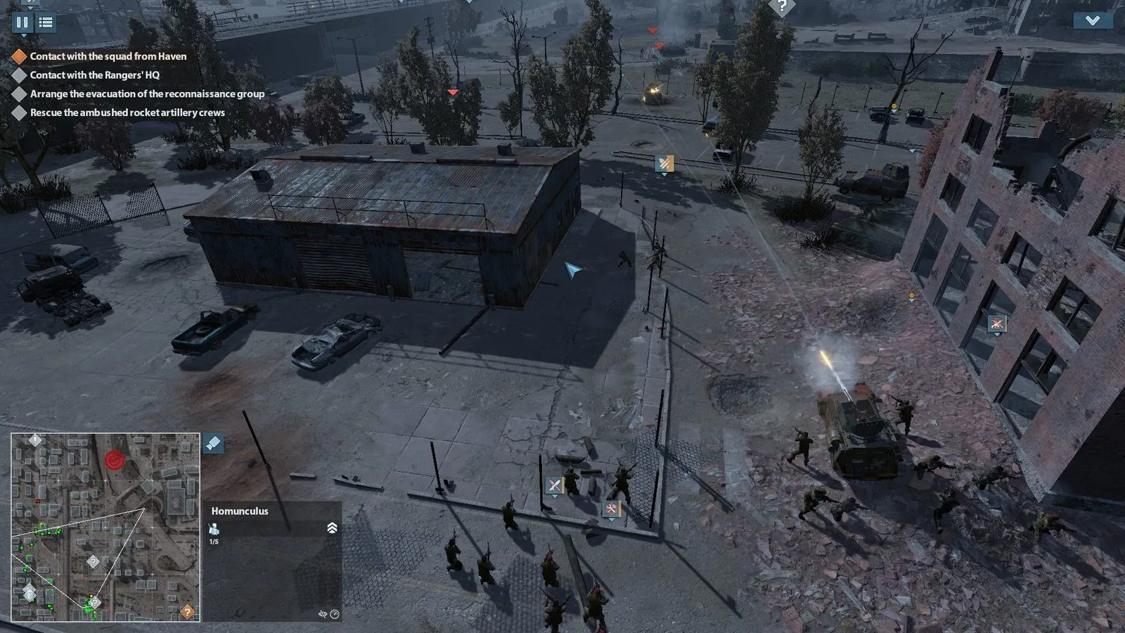 Captura Terminator Dark Fate Defiance – Tropas Humanas Rodean Un Edificio En Ruinas Mientras Un Vehiculo Dispara Desde La Esquina