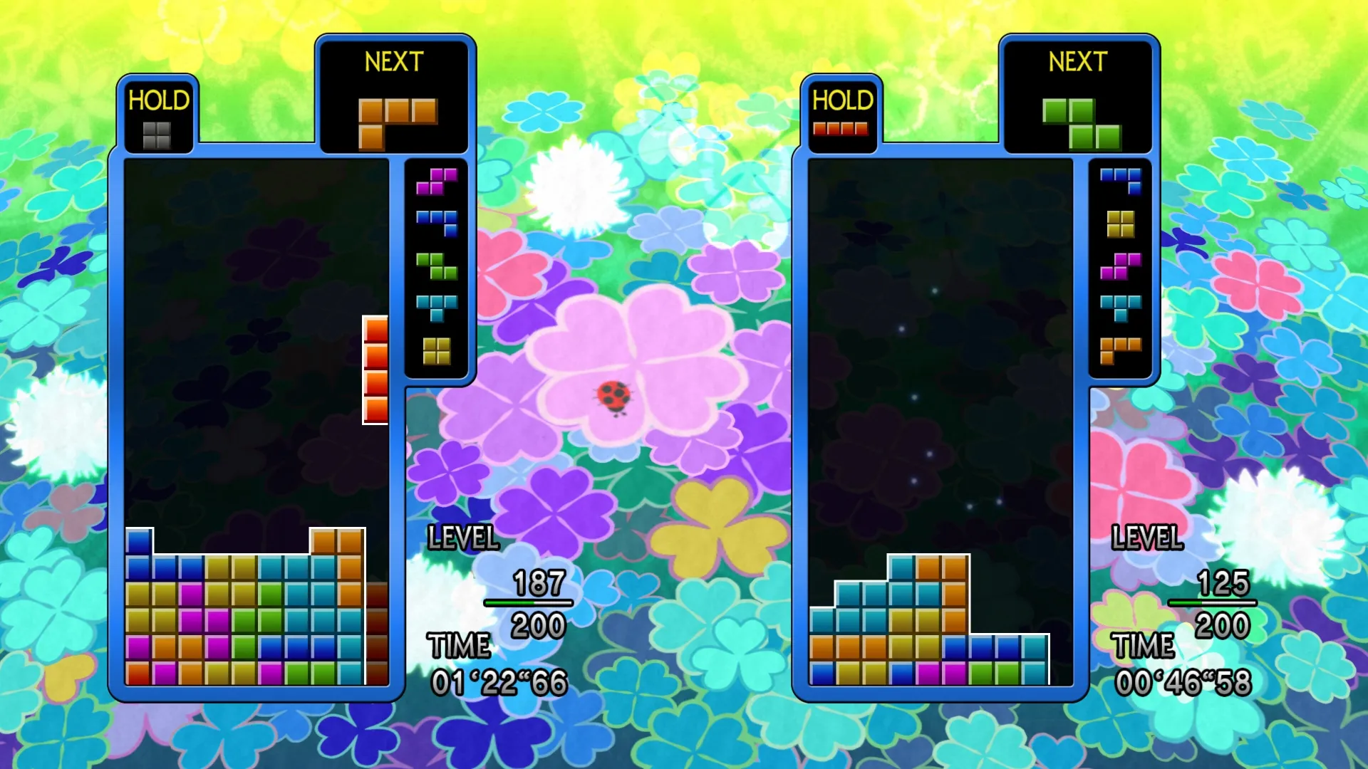 Captura Tetris The Grand Master Ace Dos Tableros Con Bloques Sobre Fondo De Flores Coloridas