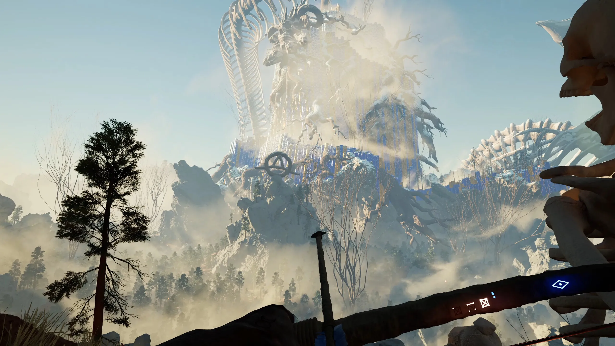 Captura The Axis Unseen Criatura Gigante Emergiendo Entre Arboles Con Bruma Matinal
