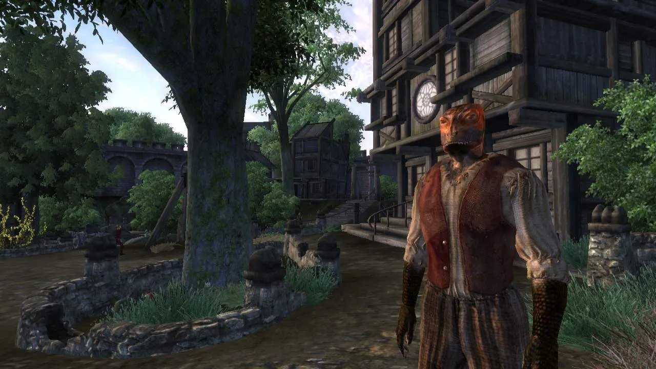 Captura The Elder Scrolls IV Oblivion Remastered Caminata Por Pueblo Medieval Con Arboles Y Casas