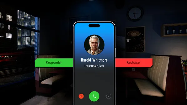 Captura The Empty Desk – Telefono Movil En Llamada Con Personaje Sobre Fondo Oscuro