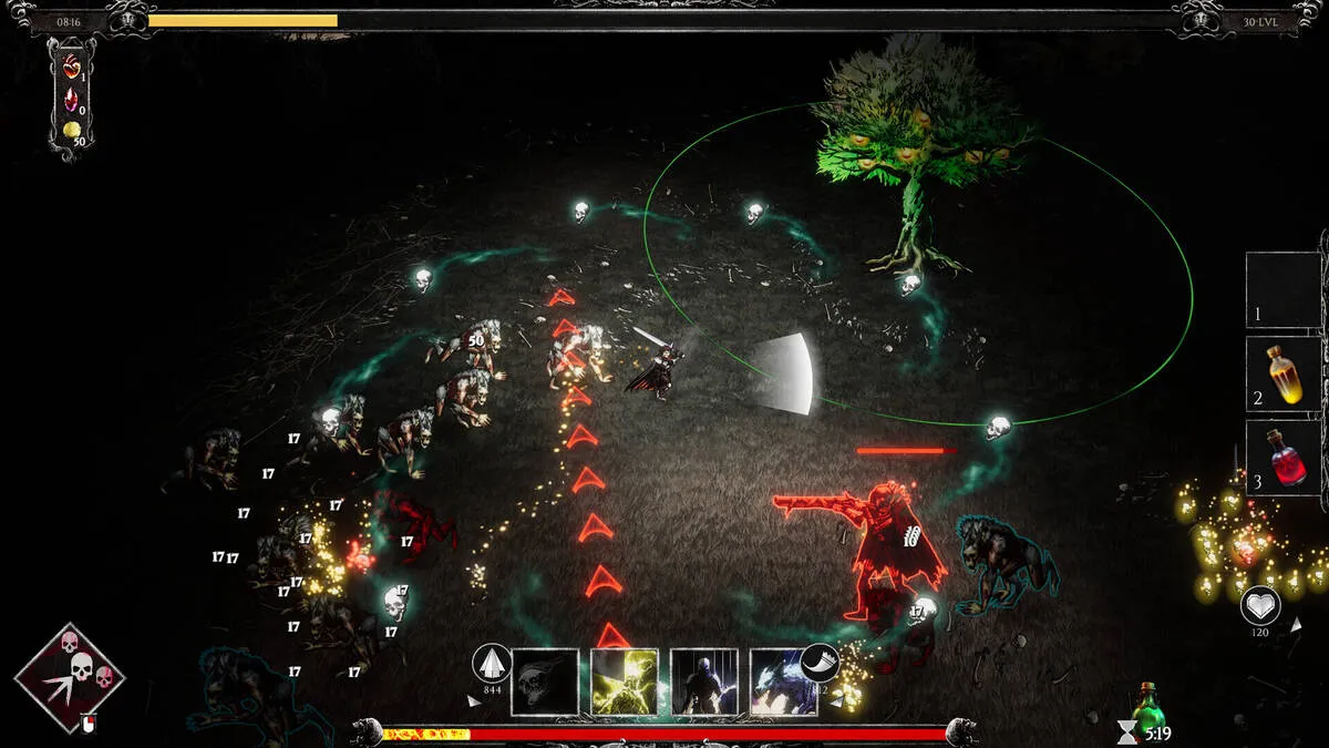 Captura The Last Man Survivor – Campo Nocturno Con Oleada De Enemigos Rodeando Al Jugador
