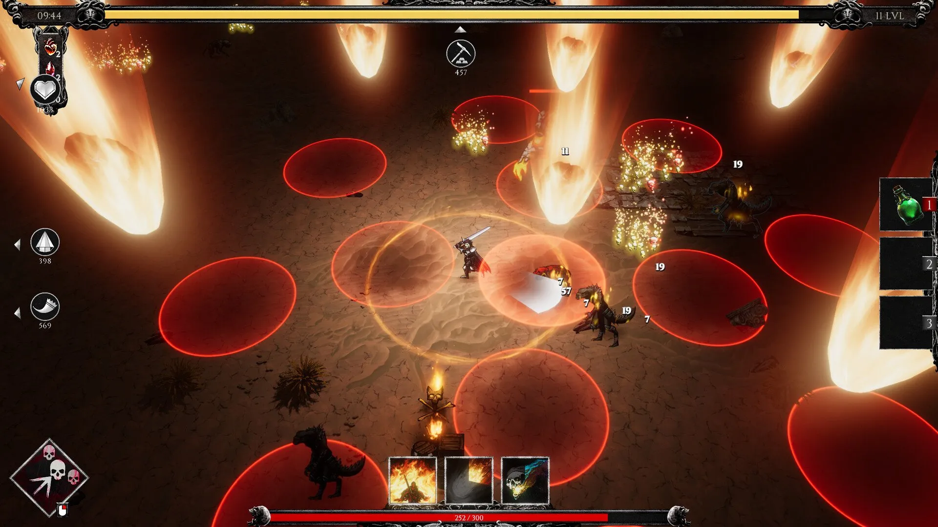 Captura The Last Man Survivor – Zona Con Multiples Areas De Dano Circulares Iluminadas En Rojo