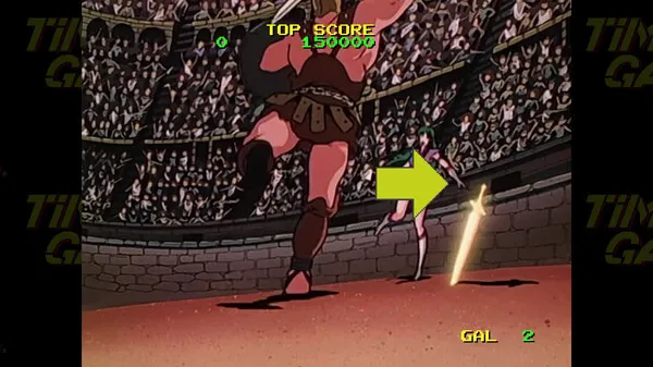 Captura Time Gal – Accion Dentro De Un Coliseo Con Flecha Indicando Movimiento