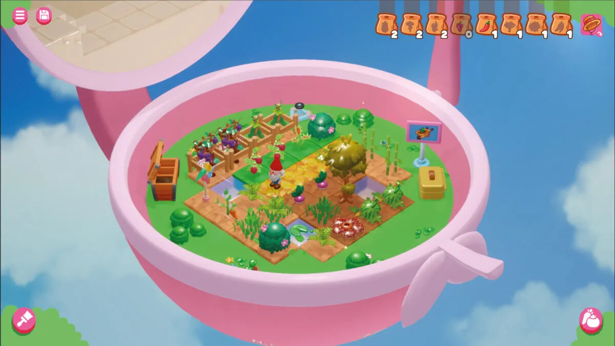 Captura Tiny Garden – Pueblo Miniatura Dentro De Una Concha Rosa Sobre Nubes