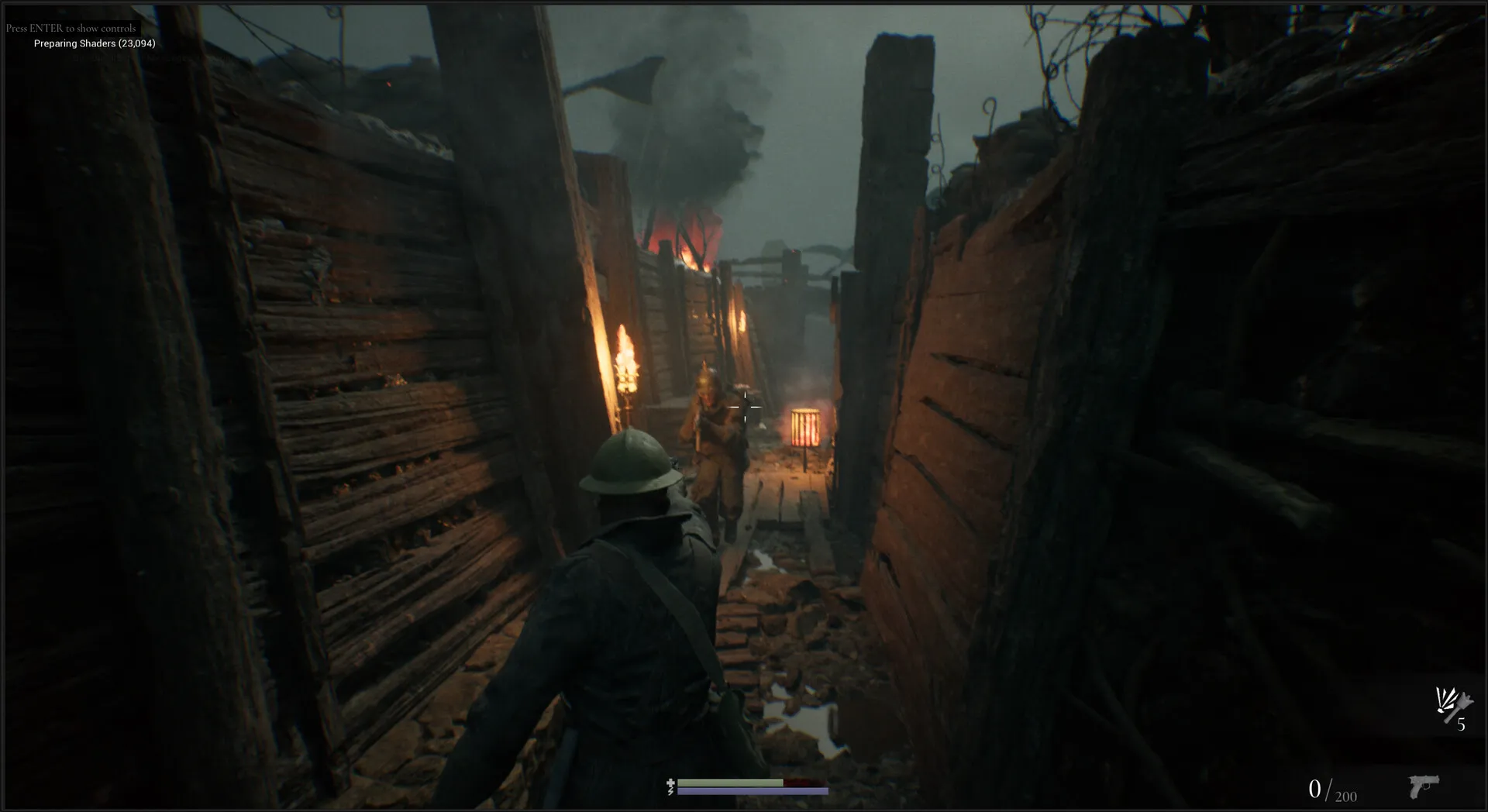 Captura Trench Tales Avance Por Una Zanja Estrecha Con Faroles Iluminando El Camino Entre Tablones