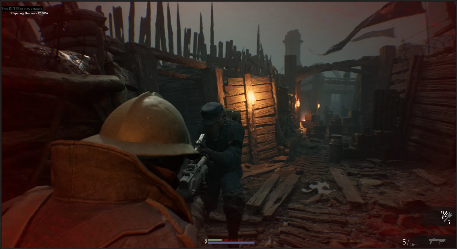 Captura Trench Tales Trinchera Iluminada Con Enemigos Al Fondo Y Un Personaje Agachado