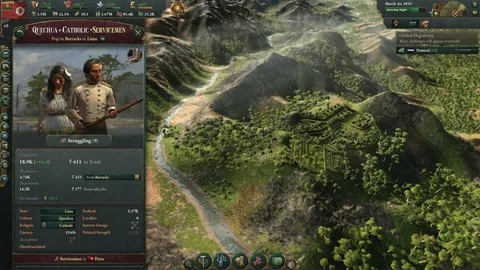 Captura Victoria 3 Grand Edition – Escena Montanosa Con Interfaz Mostrando Poblacion Quechua En Lima