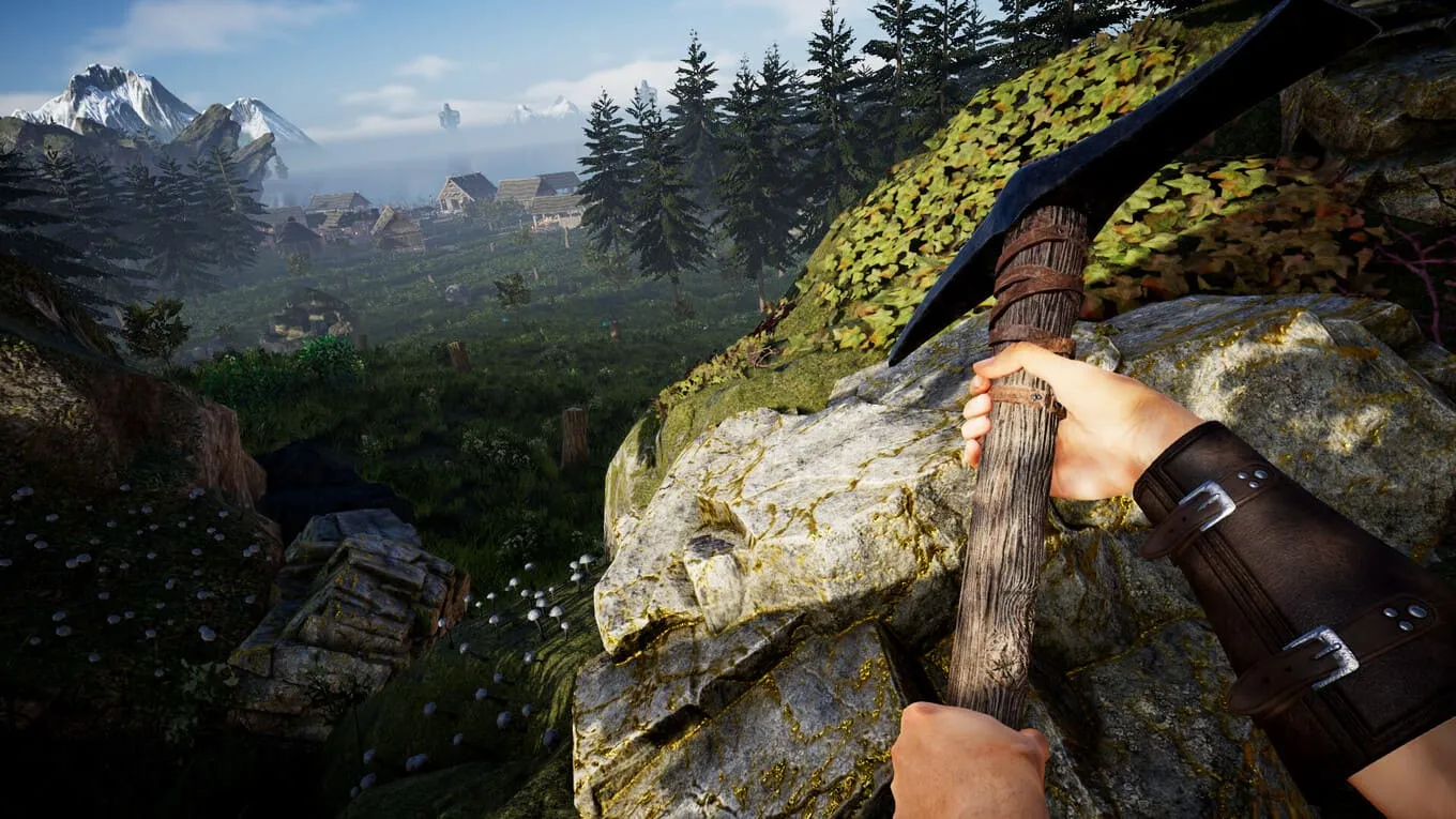 Captura Viking Frontiers – Personaje Escalando Risco En Zona Montanosa Y Neblina
