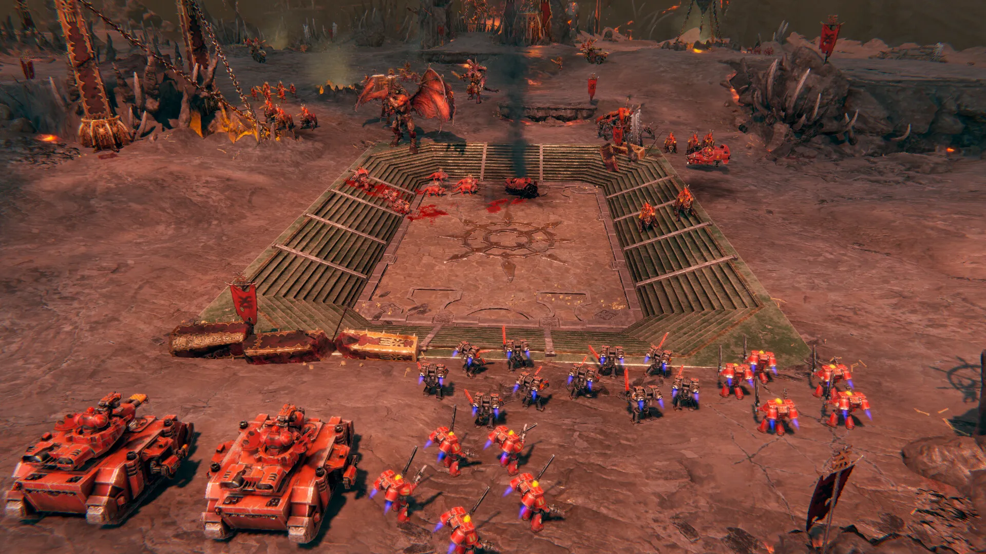 Captura Warhammer 40000 Battlesector – Tropas Y Criaturas Se Preparan Para El Ataque Sobre Una Plaza Central