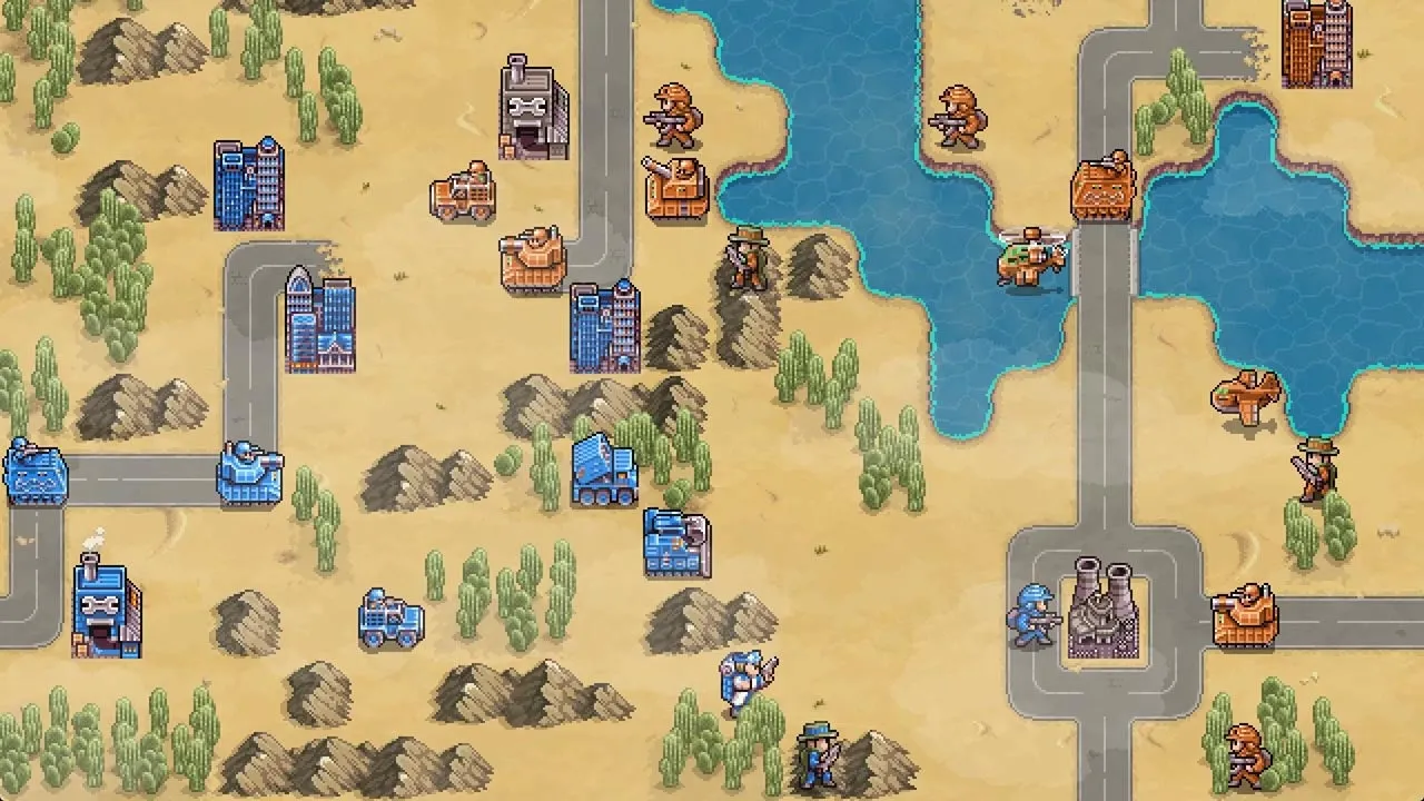 Captura Warside – Batalla En Zona Desertica Con Tanques Soldados Y Bases En Ambos Bandos