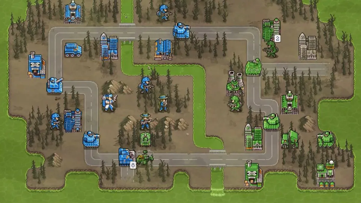 Captura Warside – Mapa De Combate Donde Fuerzas Azules Y Verdes Se Enfrentan Entre Caminos Y Edificios