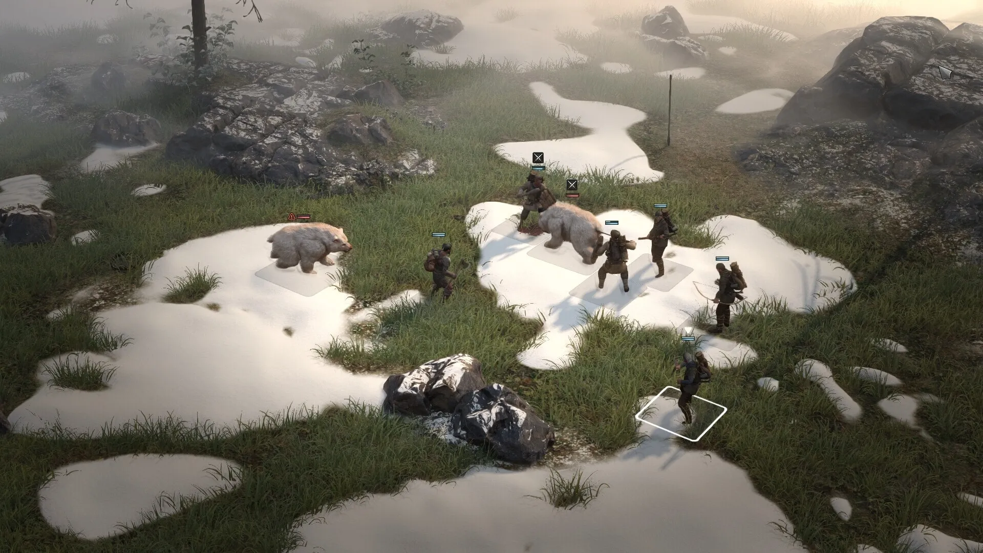 Captura Wartales – Un Grupo De Mercenarios Lucha Contra Osos Salvajes En Un Bosque Nevado