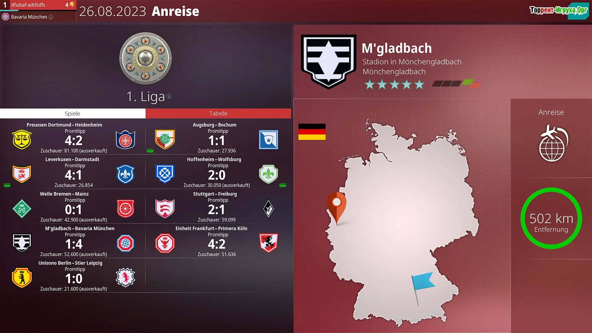 Captura We Are Football 2024 – Pantalla De Resultados Y Tabla Con Mapa De Alemania Y Escudos De Equipos