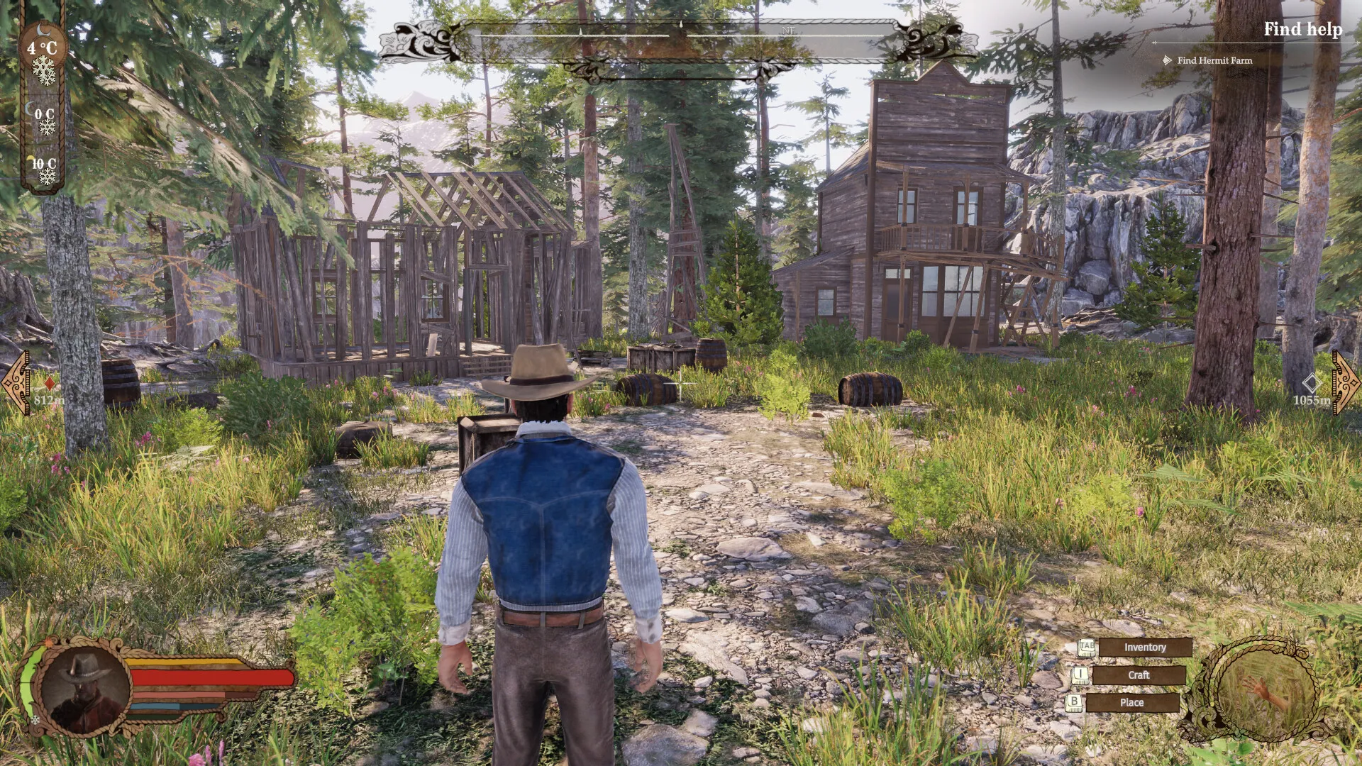 Captura Wild West Dynasty – Jugador Avanza Hacia Un Pueblo Entre Arboles Y Caminos