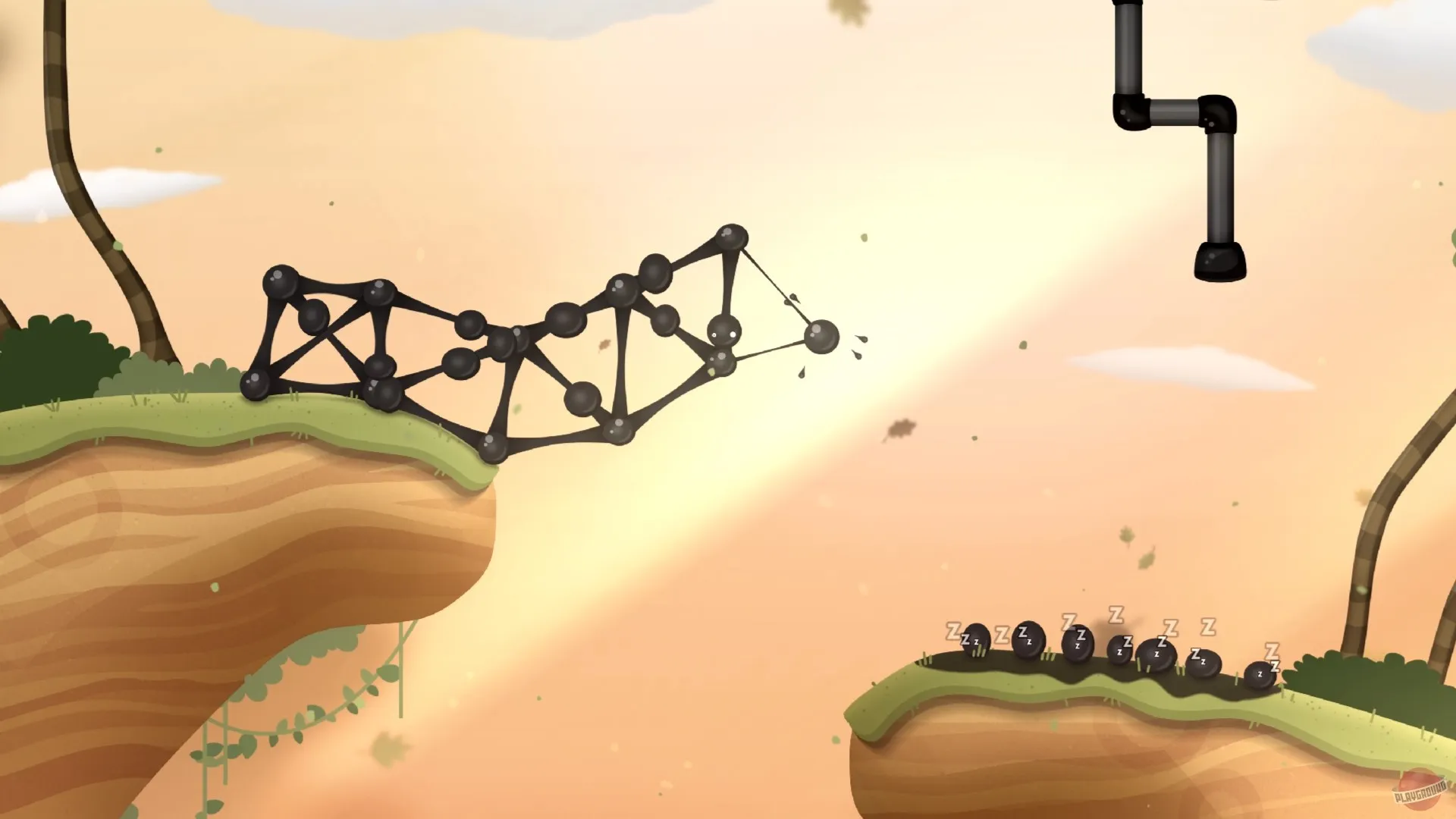 Captura World Of Goo 2 – Construccion De Puente En Escenario Desertico Con Tuberias