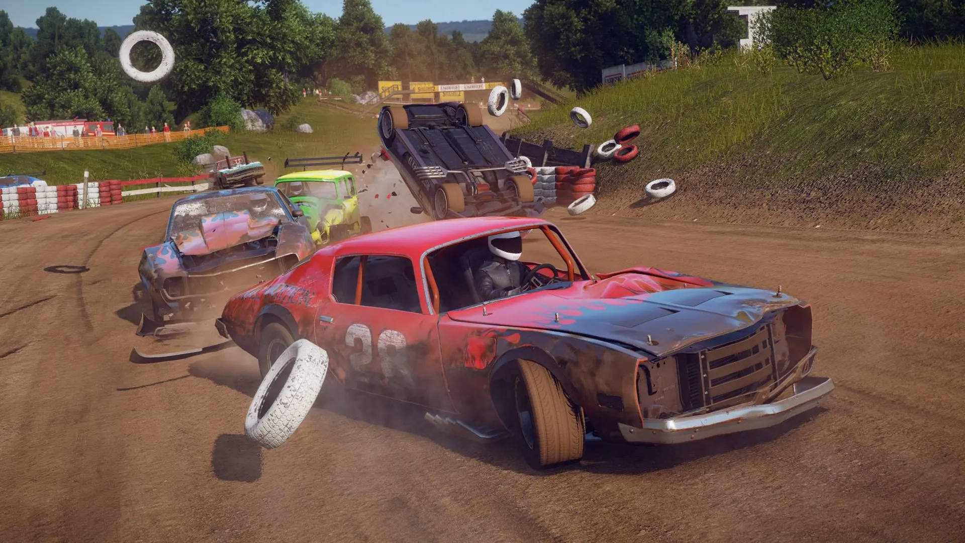Captura Wreckfest 2 Auto Corriendo Con Capo Abierto Y Ruedas Desprendidas
