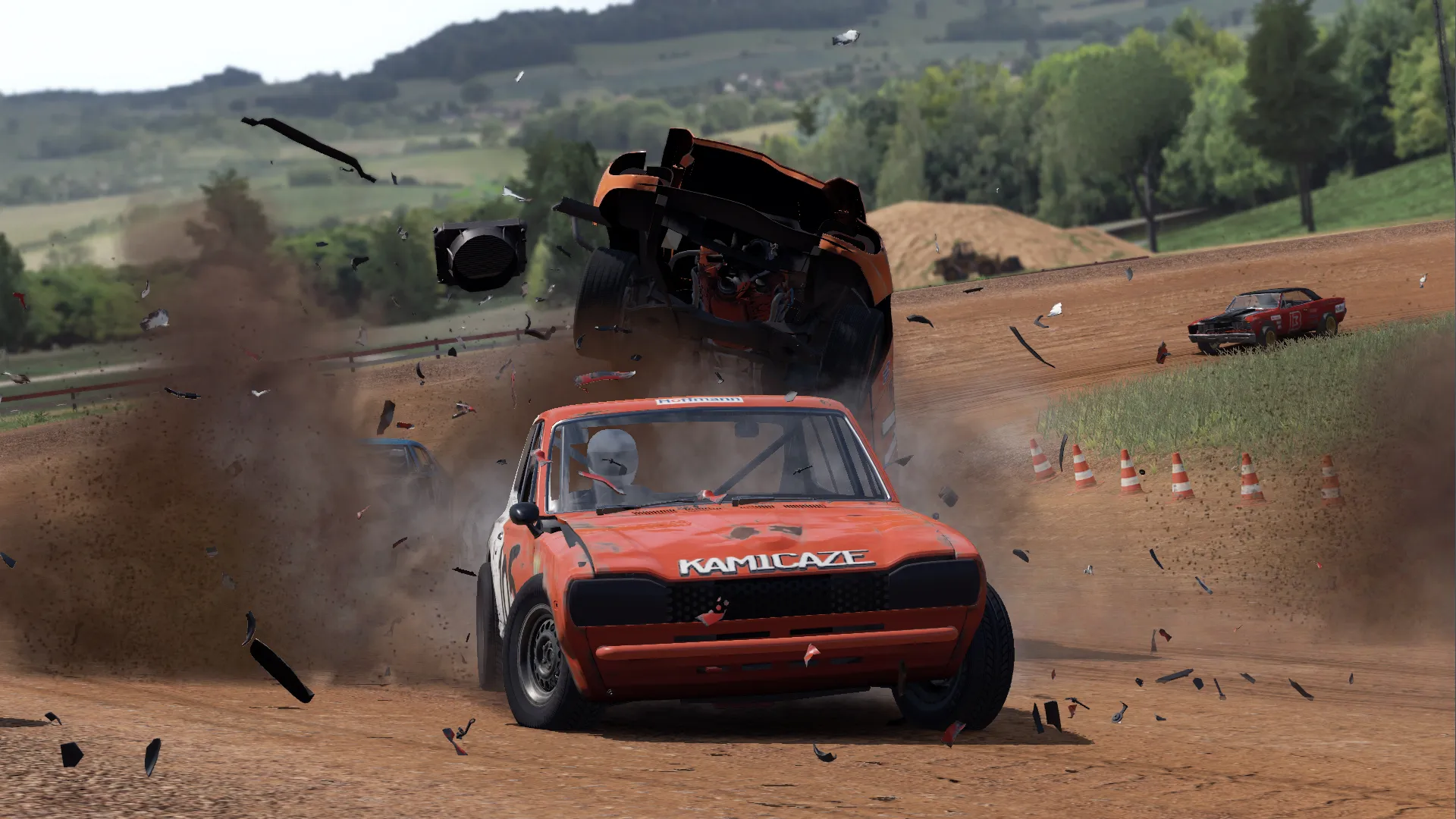 Captura Wreckfest 2 Choque Frontal En Pista De Tierra Con Polvo Y Autos Volando