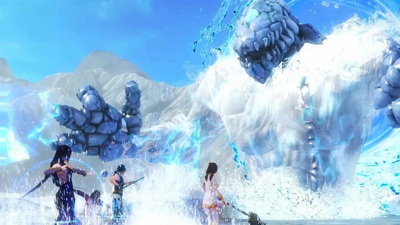 Captura Xuan Yuan Sword The Gate Of Firmament Escena Nevada Con Personajes Y Criaturas De Hielo