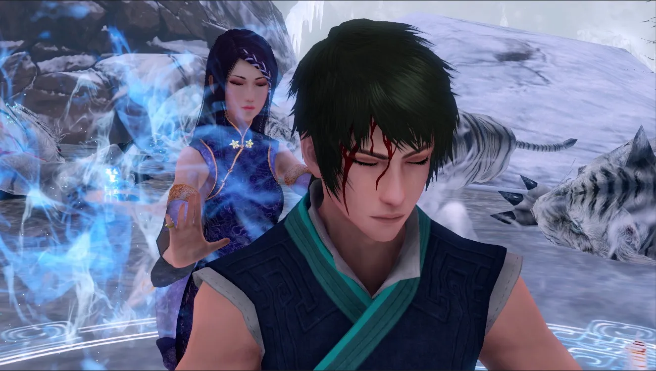 Captura Xuan Yuan Sword The Gate Of Firmament Primer Plano De Personajes Rodeados De Aura Azul
