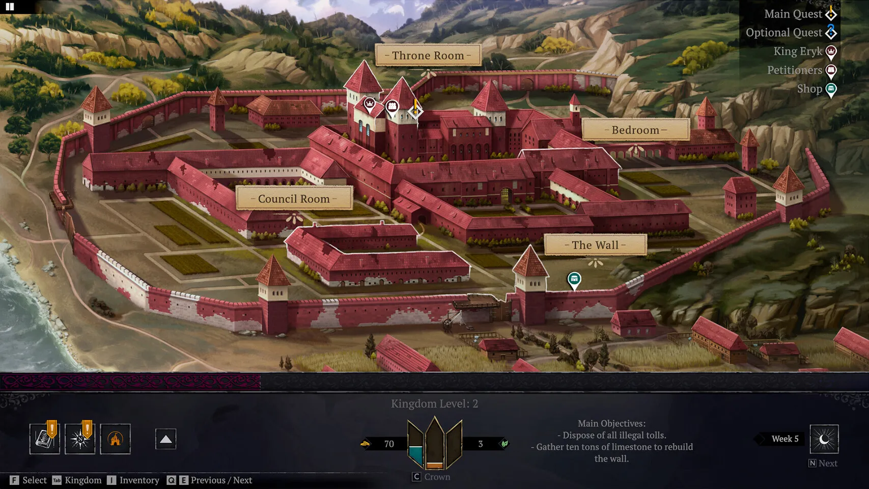 Captura Yes Your Grace Snowfall – Vista Del Castillo Con Varias Ubicaciones Marcadas En Un Mapa Interactivo