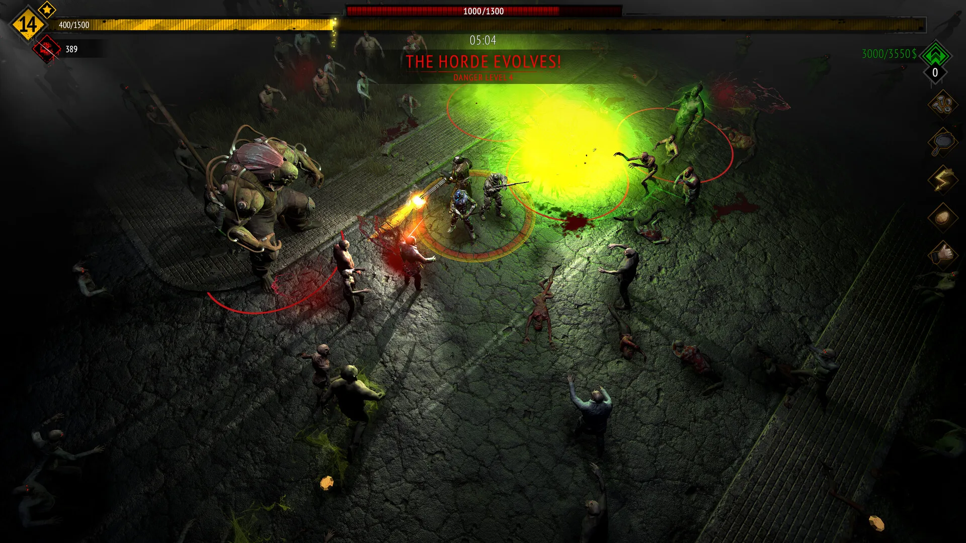 Captura Yet Another Zombie Survivors Rafaga Verde Impacta Contra Multiples Enemigos