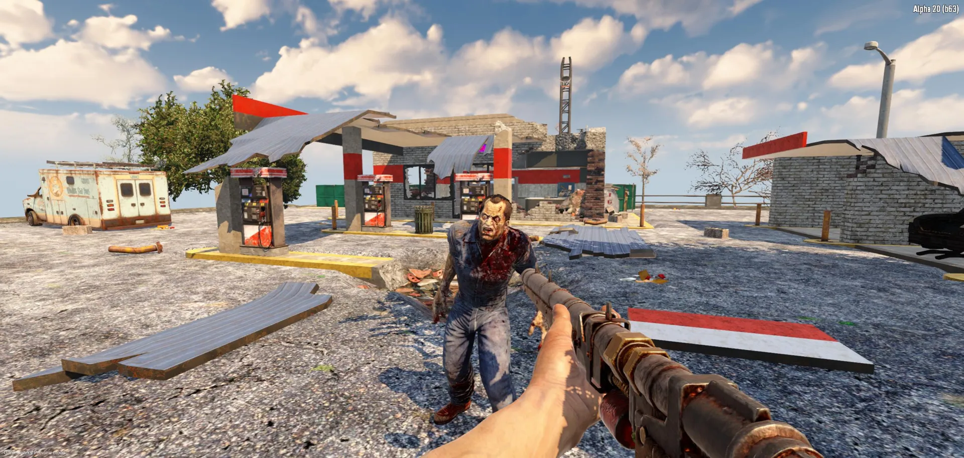 Captura 7 Days To Die – Enfrentamiento Contra Zombi En Gasolinera Durante El Dia