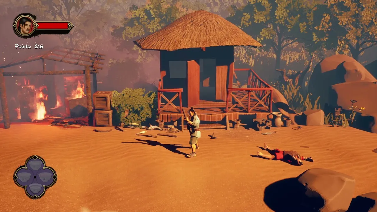 Captura 9 Monkeys Of Shaolin – Lucha En Un Poblado Con Choza De Techo De Paja