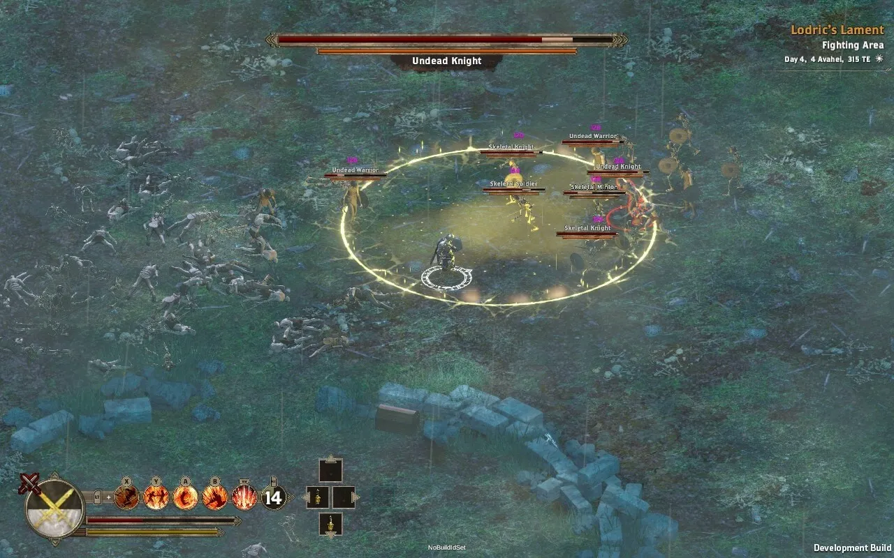 Captura Alaloth Champions Of The Four Kingdoms – Batalla Tactica Con Varios Personajes Dentro De Un Circulo Magico