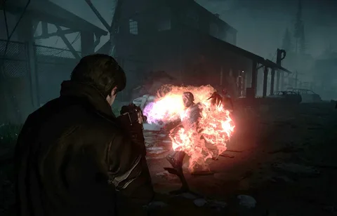 Captura Alone In The Dark Illumination – Un Personaje Dispara Fuego Sobrenatural En Un Pueblo Oscuro