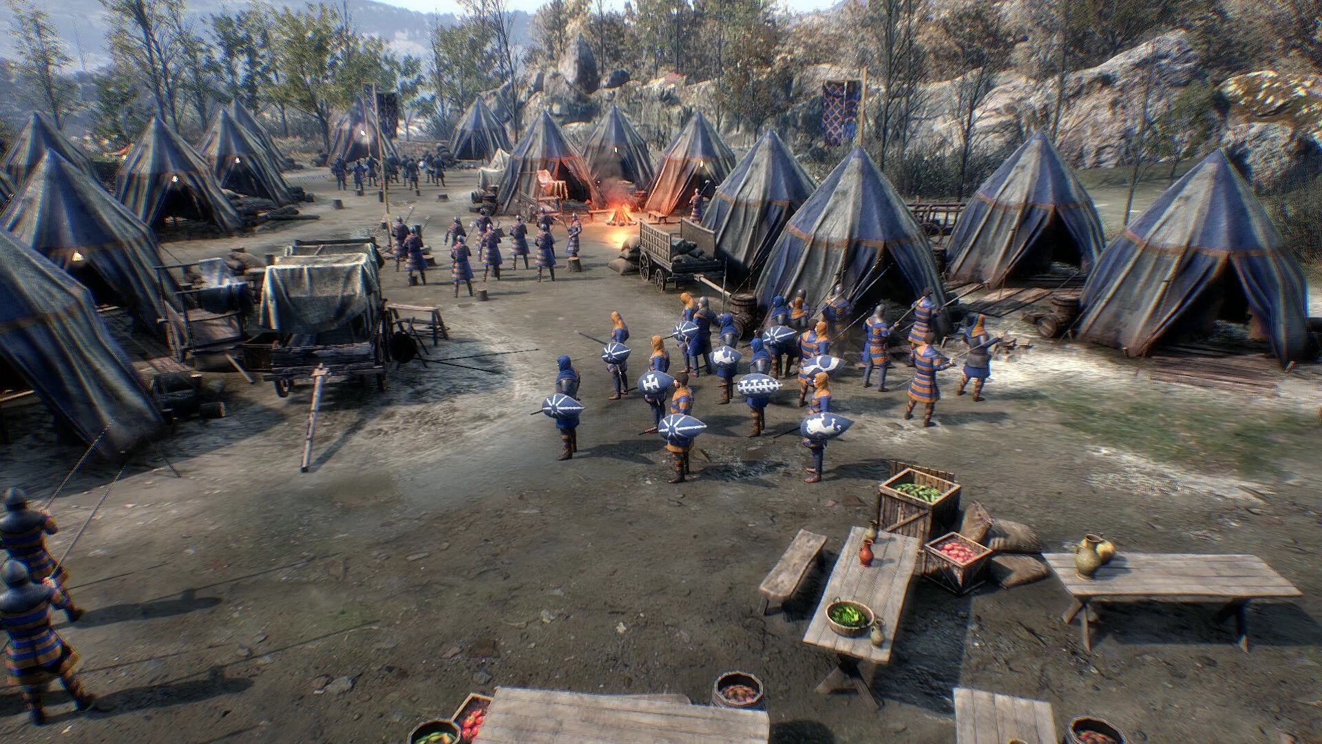 Captura Ancestors Legacy – Campamento Medieval Con Carpas Y Soldados Reunidos En Formacion