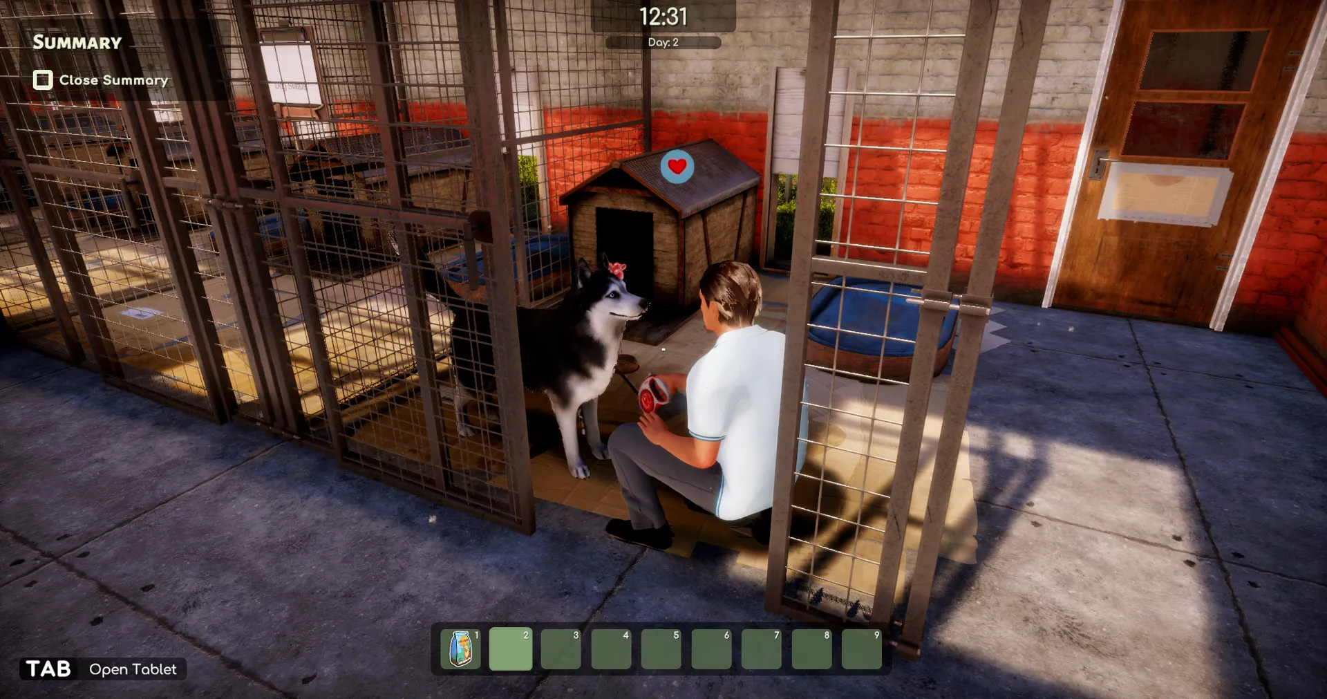 Captura Animal Shelter Simulator – Jugador En Oficina Atendiendo A Un Perro En Una Jaula
