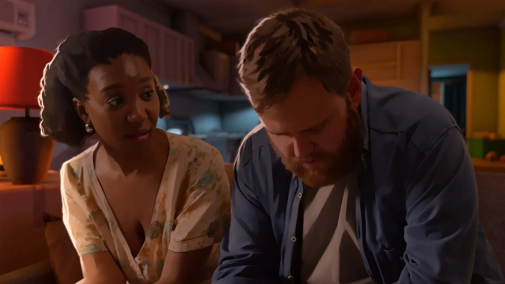 Captura As Dusk Falls Un Hombre Y Una Mujer Conversan Sentados En Un Restaurante Iluminado Tenuemente